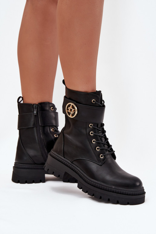 Pracovné členkové topánky Dámske Ze zlatej farbym Detalem zahriať sa čierna Fiorena Pracovné členkové topánky Dámske Ze zlatej farbym Detalem zahriať sa čierna Fiorena