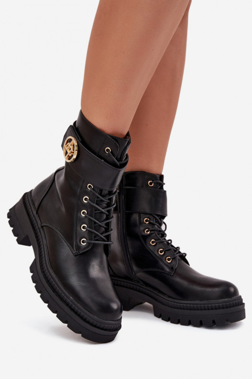 Pracovné členkové topánky Dámske Ze zlatej farbym Detalem zahriať sa čierna Fiorena Pracovné členkové topánky Dámske Ze zlatej farbym Detalem zahriať sa čierna Fiorena