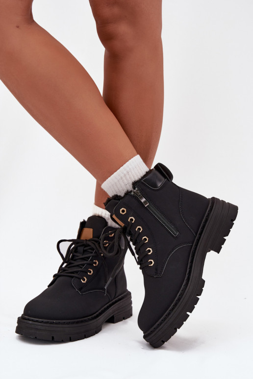 topánky Dámske zahriať sa s kožušinou vo vnútri Zapnuté Hrad čierna Tharika