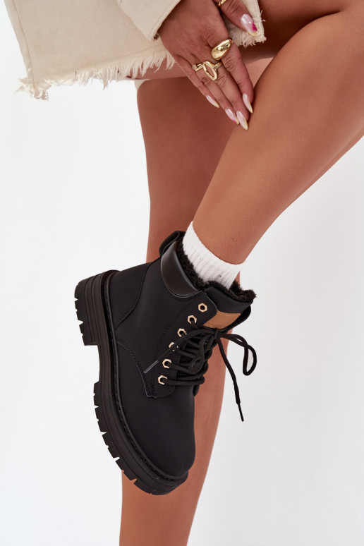 topánky Dámske zahriať sa s kožušinou vo vnútri Zapnuté Hrad čierna Tharika