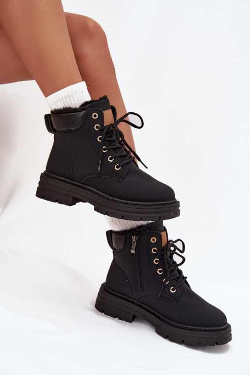 topánky Dámske zahriať sa s kožušinou vo vnútri Zapnuté Hrad čierna Tharika