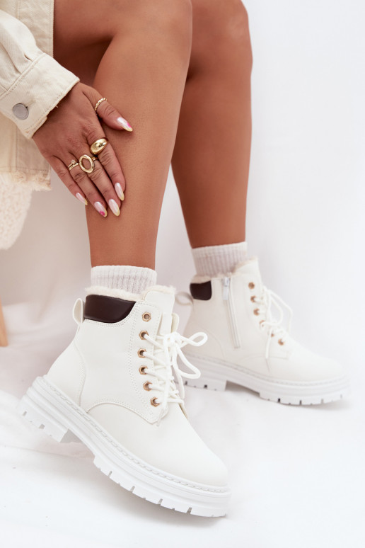 topánky Dámske zahriať sa s kožušinou vo vnútri Zapnuté Hrad biela farba Tharika