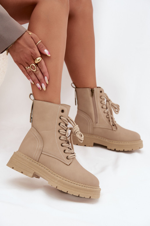 Dámske Pracovné členkové topánky Zapnuté Hrad béžová Tirina