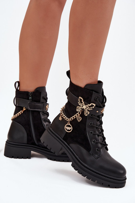 Pracovné členkové topánky Dámske zahriať sa Ze zlatej farbym S reťazou I ZaInieszkami čierna Ravine