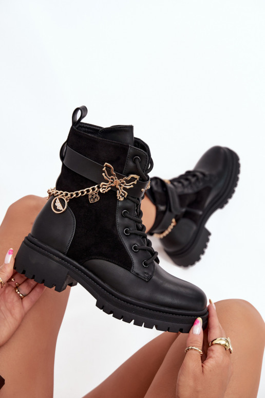 Pracovné členkové topánky Dámske zahriať sa Ze zlatej farbym S reťazou I ZaInieszkami čierna Ravine