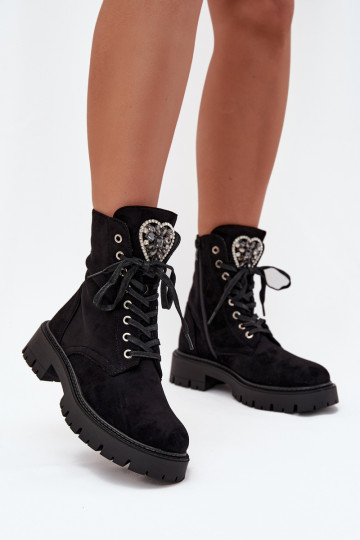 Pracovné členkové topánky S ozdobou šperkov zahriať sa z eko semišuoIne čierna Miryssa