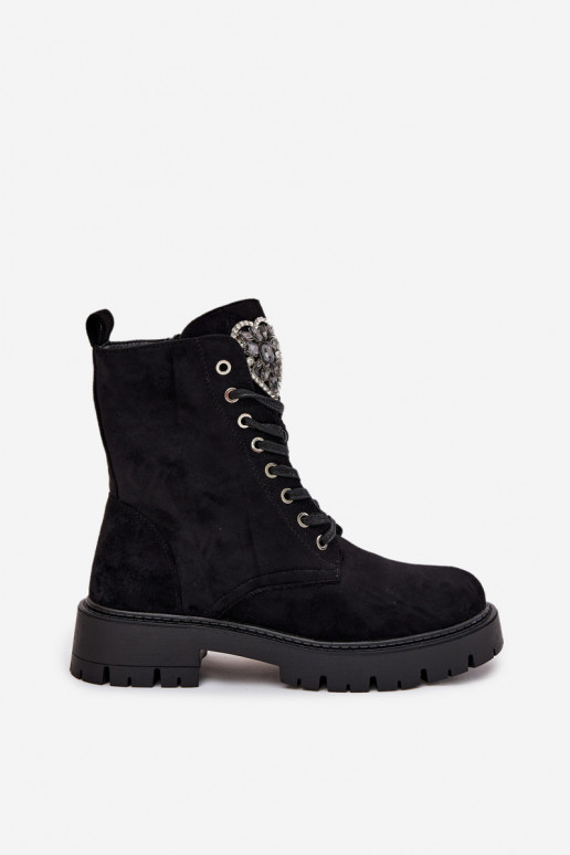 Pracovné členkové topánky S ozdobou šperkov zahriať sa z eko semišuoIne čierna Miryssa