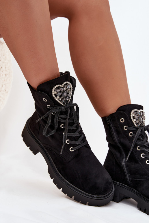 Pracovné členkové topánky S ozdobou šperkov zahriať sa z eko semišuoIne čierna Miryssa