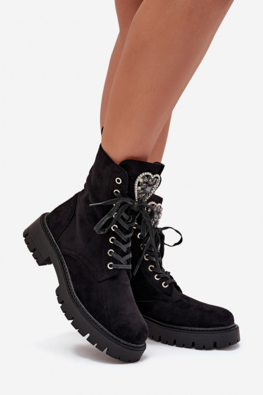 Pracovné členkové topánky S ozdobou šperkov zahriať sa z eko semišuoIne čierna Miryssa