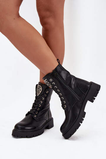 Pracovné členkové topánky S ozdobou šperkov zahriať sa Eko Kožené čierna Miryssa