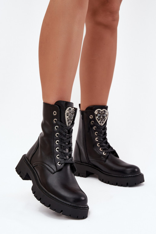 Pracovné členkové topánky S ozdobou šperkov zahriať sa Eko Kožené čierna Miryssa