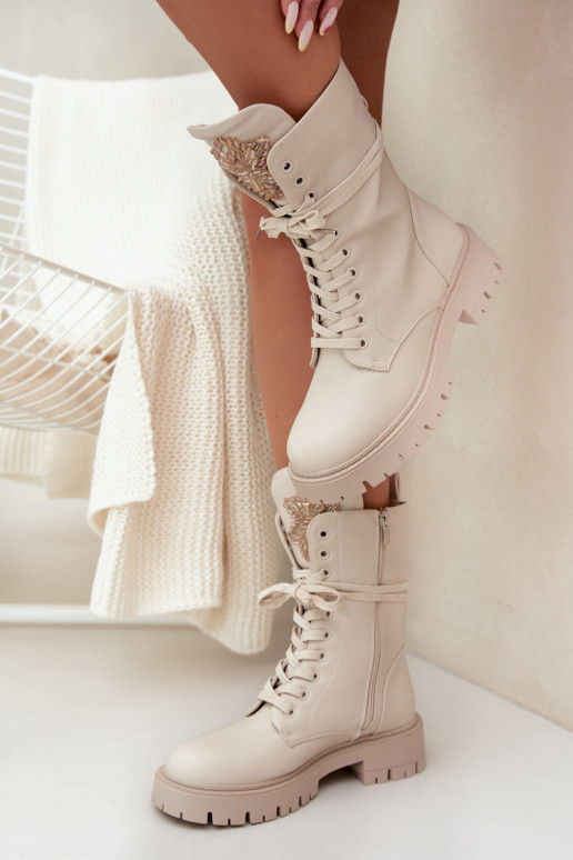 zahriať sa Pracovné členkové topánky s ozdobami béžová Kelilea