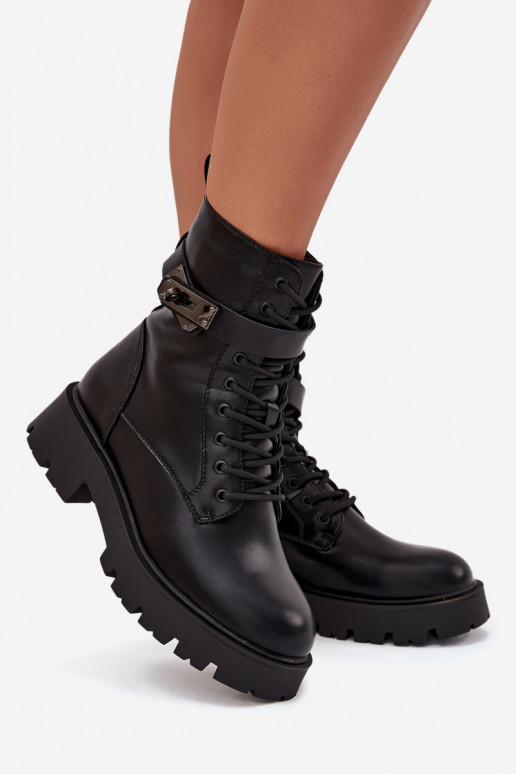 Pracovné členkové topánky Dámske so zdobenými podpätkami zahriať sa Eko Kožené čierna Selita