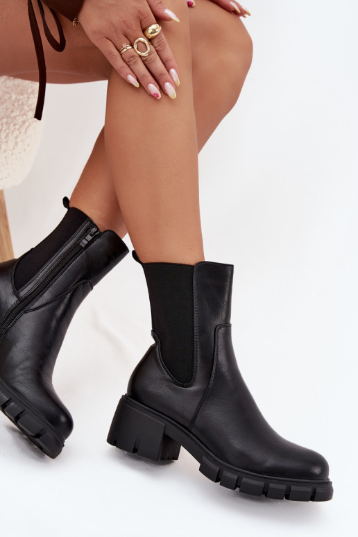 Dámske čižmy Zapnuté Klocku Eko Kožené čierna Kyra Dámske čižmy Zapnuté Klocku Eko Kožené čierna Kyra