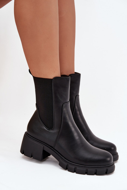 Dámske čižmy Zapnuté Klocku Eko Kožené čierna Kyra Dámske čižmy Zapnuté Klocku Eko Kožené čierna Kyra