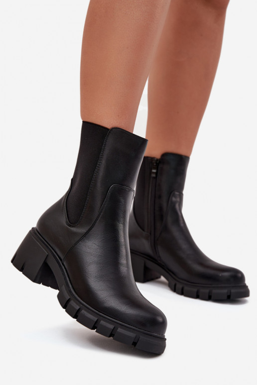 Dámske čižmy Zapnuté Klocku Eko Kožené čierna Kyra Dámske čižmy Zapnuté Klocku Eko Kožené čierna Kyra