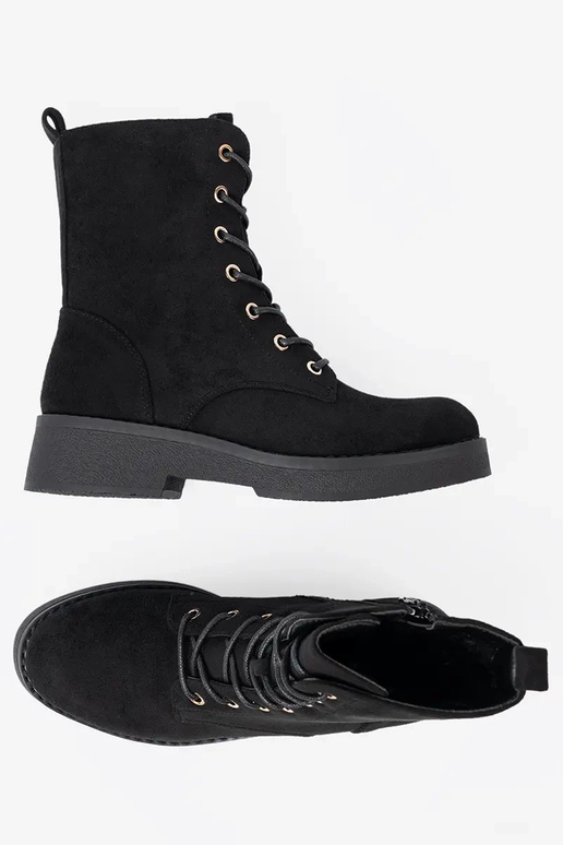 Pohodlné topánky In kolorze čierna farbam na rovnej podrážke