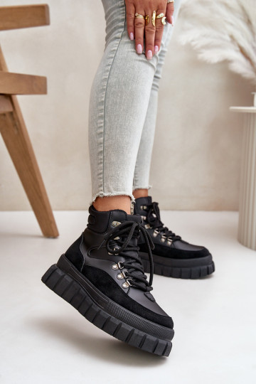 Dámske zahriať sa Čižmy topánky s platformou čierna Jelenia 2