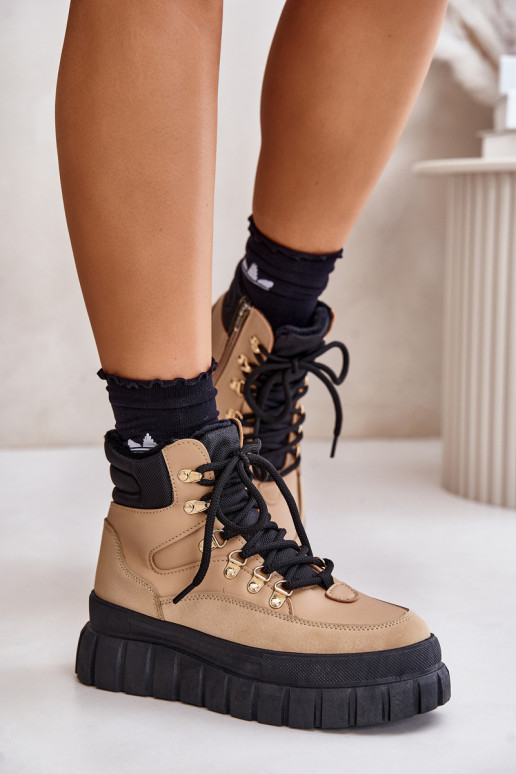 Dámske zahriať sa Čižmy topánky s platformou Hnedá farba Jelenia