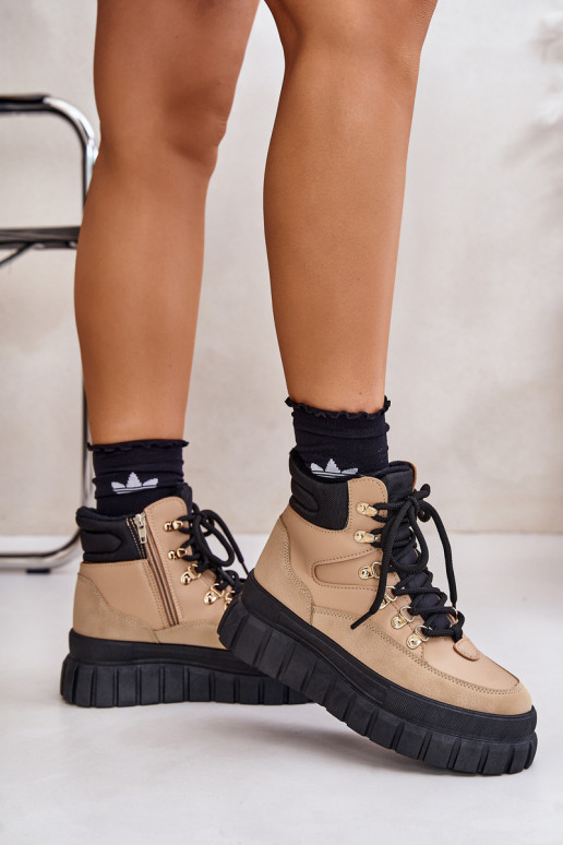 Dámske zahriať sa Čižmy topánky s platformou Hnedá farba Jelenia