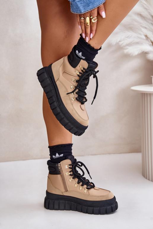 Dámske zahriať sa Čižmy topánky s platformou Hnedá farba Jelenia