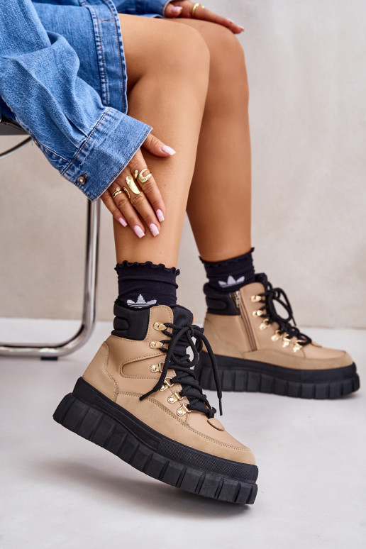 Dámske zahriať sa Čižmy topánky s platformou Hnedá farba Jelenia