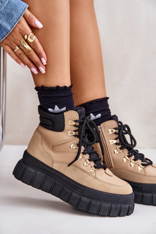 Dámske zahriať sa Čižmy topánky s platformou Hnedá farba Jelenia