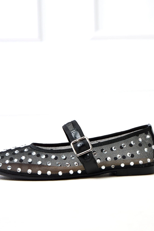 Čierne sieťované baleríny s kryštálmi...