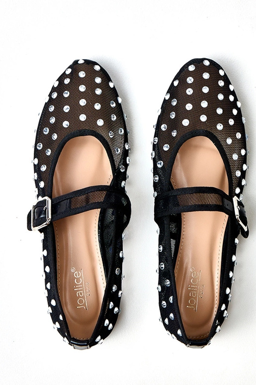 Čierne sieťované baleríny s kryštálmi...