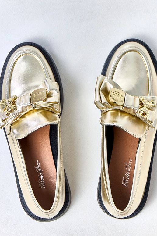 Zlaté mokasíny s mašľou a medvedíkom...