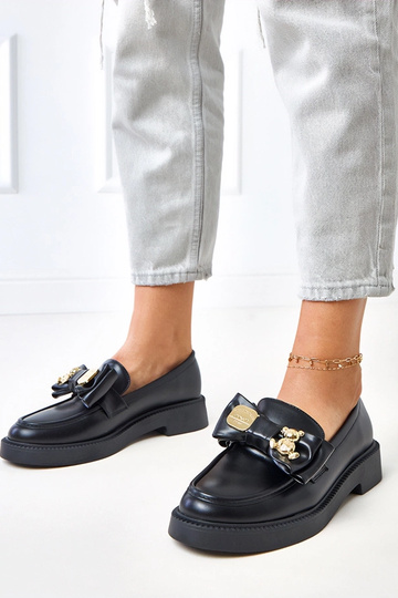 Čierne mokasíny s mašľou a...