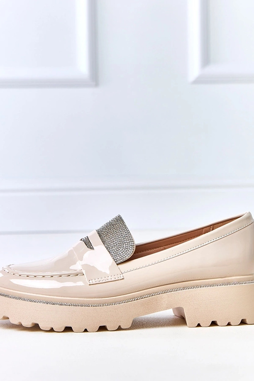 Pieskové lakované mokasíny zdobené...
