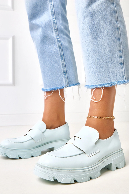 Modré dámske mokasíny z umelej kože...