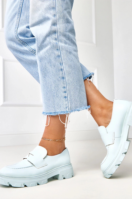 Modré dámske mokasíny z umelej kože...