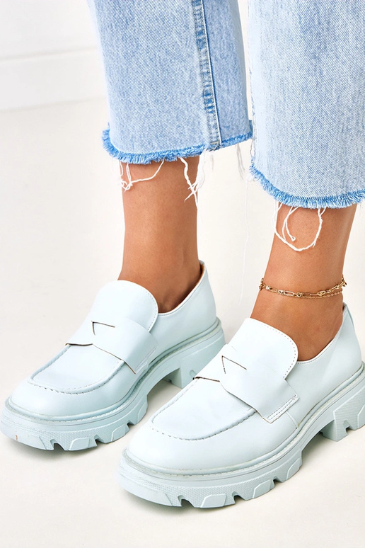 Modré dámske mokasíny z umelej kože...