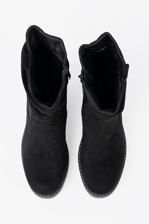 Dámske čižmy čierna z ozdobnym marszczeniem