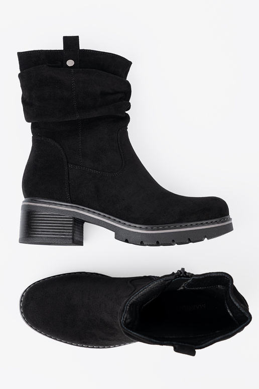 Dámske čižmy čierna z ozdobnym marszczeniem