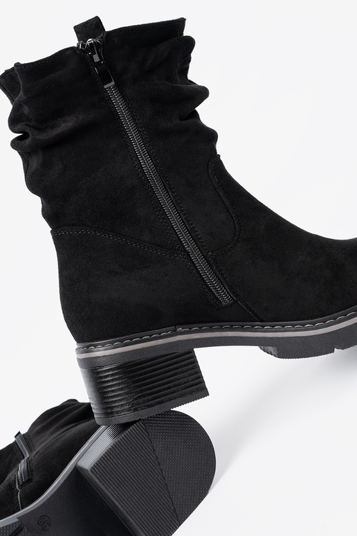 Dámske čižmy čierna z ozdobnym marszczeniem