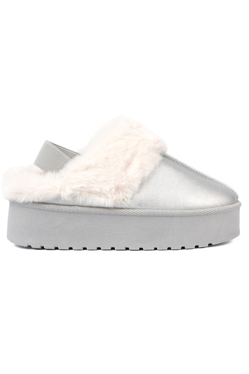 strieborná farba Dámske snehule s kožušinou i platformą 2