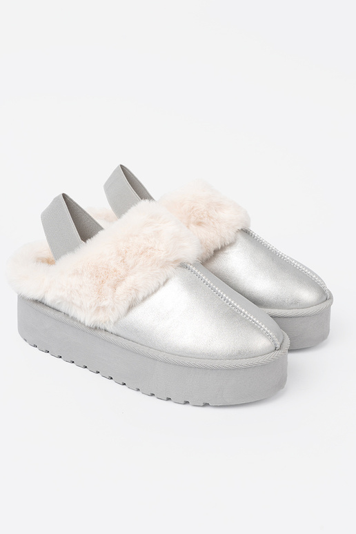 strieborná farba Dámske snehule s kožušinou i platformą