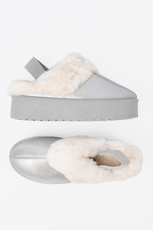 strieborná farba Dámske snehule s kožušinou i platformą