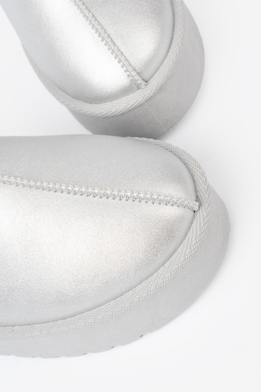 strieborná farba Dámske snehule s kožušinou i platformą