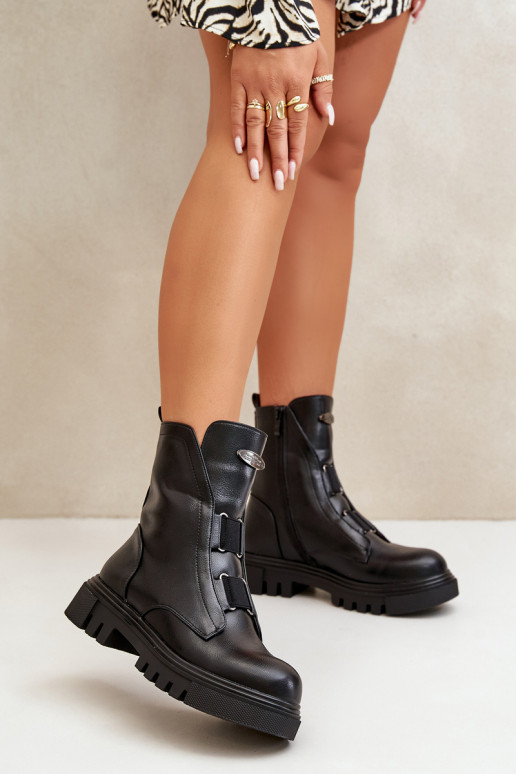 zahriať sa Pracovné členkové topánky Dámske Zapnuté Hrad Eko Kožené čierna Máilyra