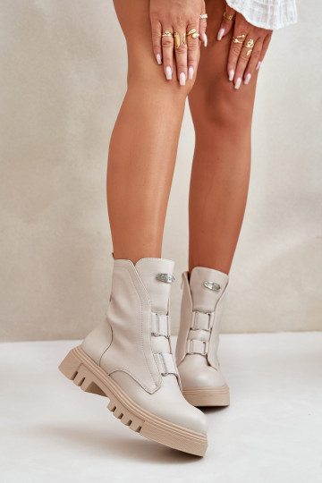 zahriať sa Pracovné členkové topánky Dámske Zapnuté Hrad Eko Kožené slonovina Máilyra