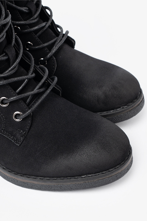 čierna čižmy čipkovaný na nízkom podpätku