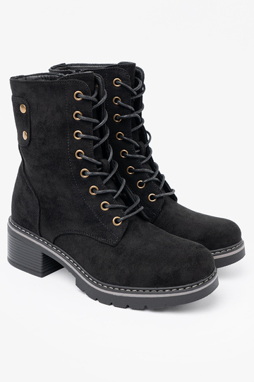 čierna čipkovaný topánky z grubą podeszIną