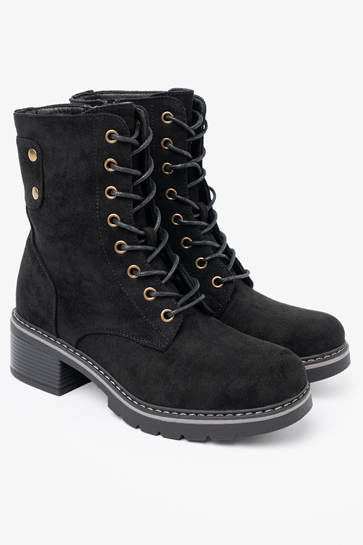 čierna čipkovaný topánky z grubą podeszIną