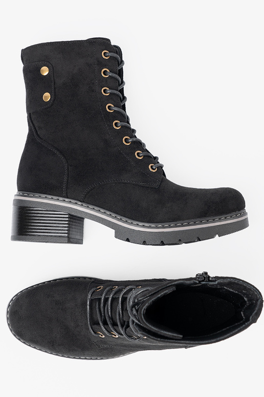 čierna čipkovaný topánky z grubą podeszIną