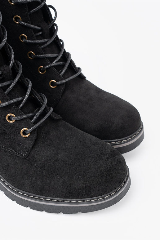 čierna čipkovaný topánky z grubą podeszIną