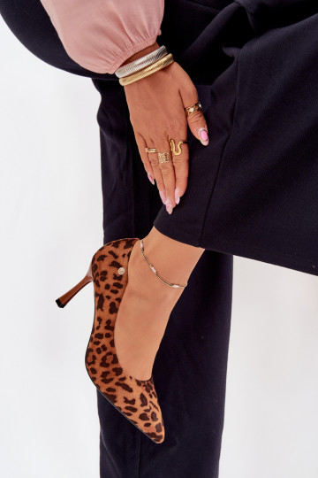 Dámske lodičky na vysokom podpätku s leopardím vzorom „Vinceza 62264" hnedej farby